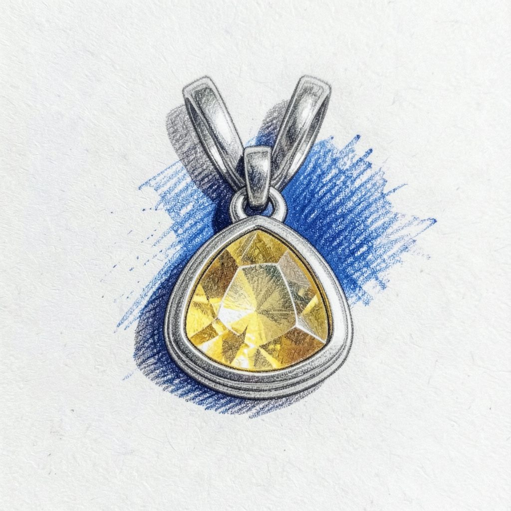 Pendentif en or serti d'une tourmaline jaune, tons chauds dorés et ambrés